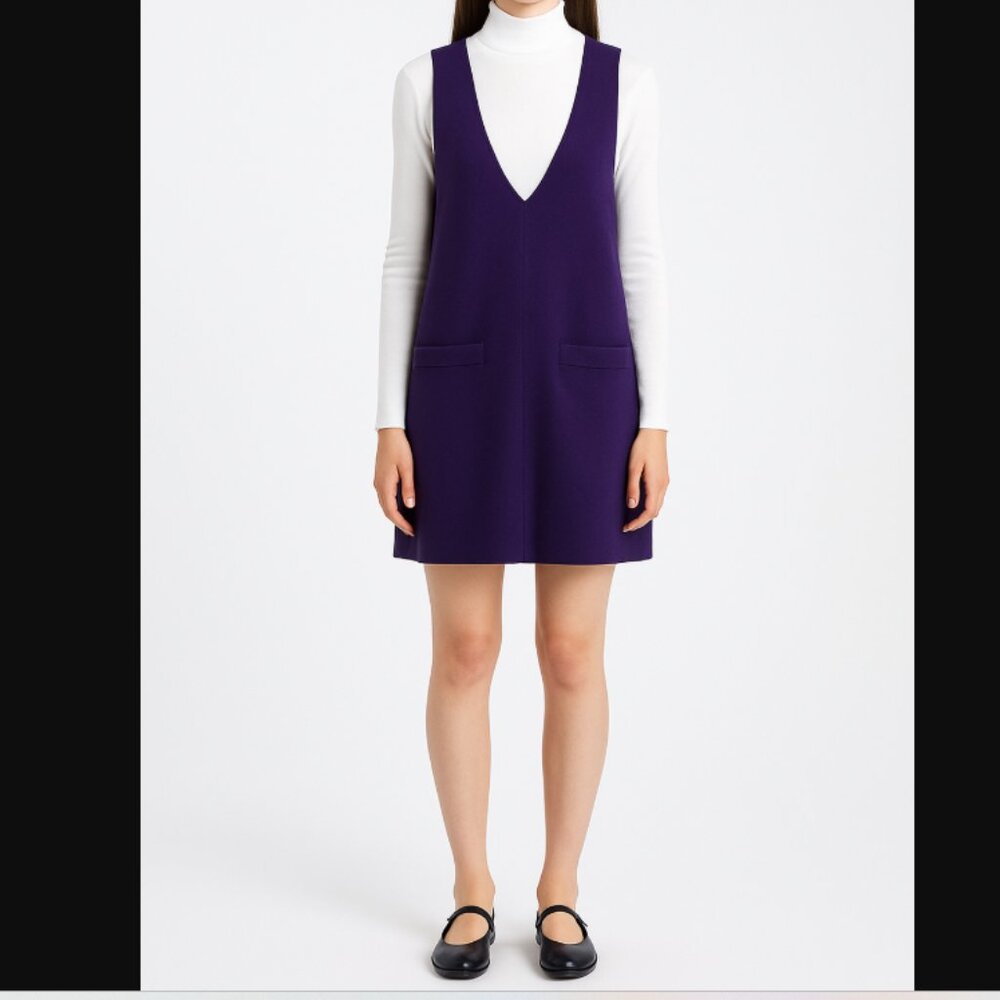 Michele Petite Jumper Deep V-Neck Purple Mini Dress Mod Vintage Size 8 - Picture 4 of 15